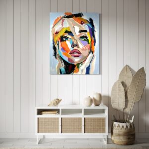 obraz abstrakcja,obraz do doku, obraz do salonu, japandi, obraz kobieta, obraz kolorowy, obraz twarz kobiety